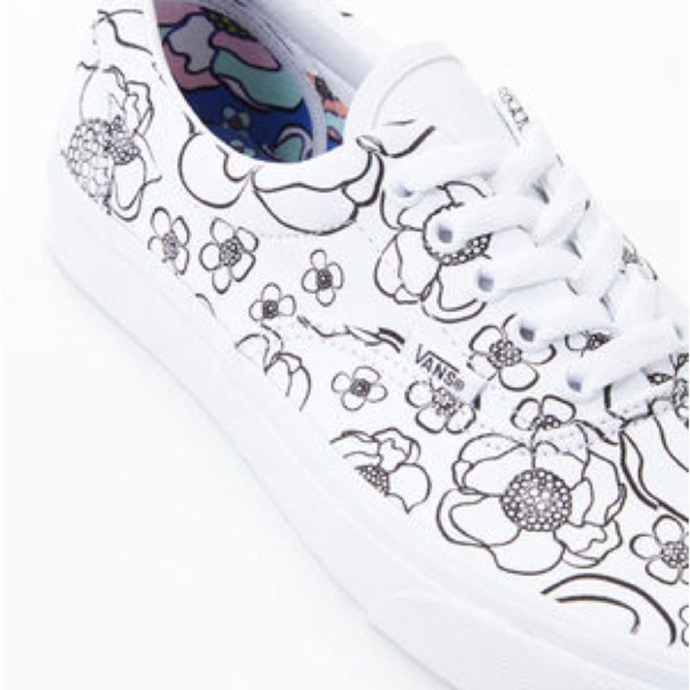 Vans White and Black Floral Sneakers - Picture 1 of 13